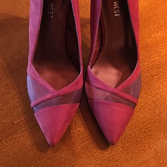 Nine West Faux Suede Cocktail Party Pointed Toe 4" Stiletto Heels 8M, Wine Red - Picture 4 of 9
